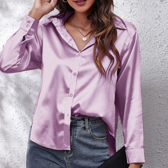 Pretty Lilac Collared Neck Buttoned Long Sleeve Shirt - Picture 4 of 4